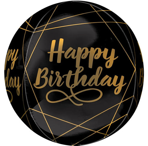 Anagram 16" Elegant Happy Birthday Black & Gold Orbz